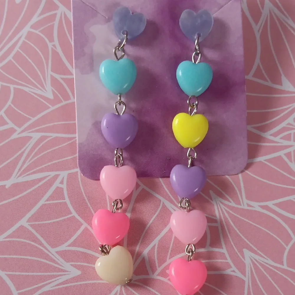 🎈4-$10🎈Girly Acrylic Pastel Heart Dangle Drop Earrings New!